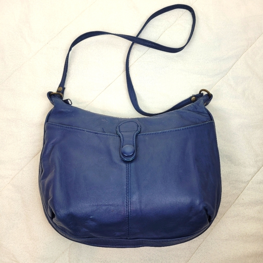 Toni Vintage Navy Leather Cross Body Shoulder Bag 80s Unique Festival Boho Glam